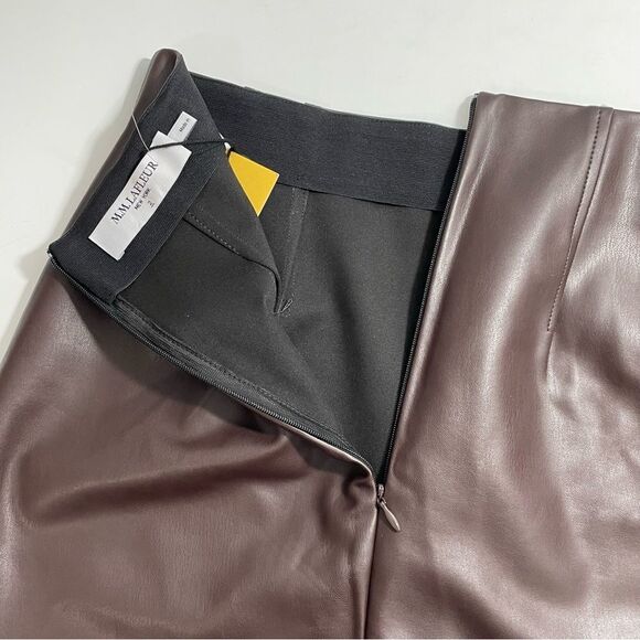 NWT M.M. Lafleur The Whitney Brown Vegan Faux Leather A-Line Mini Skirt Size 2 - Picture 5 of 10
